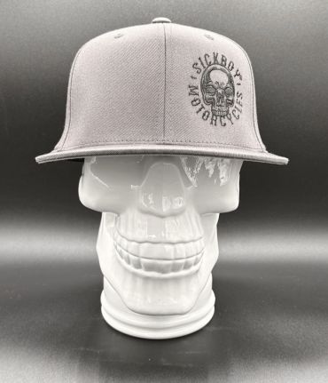 Grey Flat Black Skull Fitted Hat