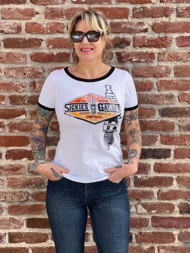 Ladies White Sickies Garage Spark Plug Ringer