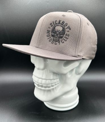 Grey Flat Black Skull Fitted Hat