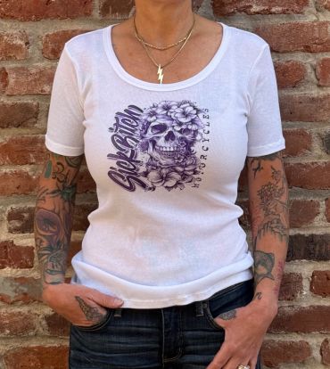 Ladies White Hawaiian Skull Tee