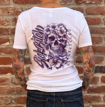 Ladies White Hawaiian Skull Tee