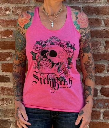Ladies Pink Skull and Rose Tank