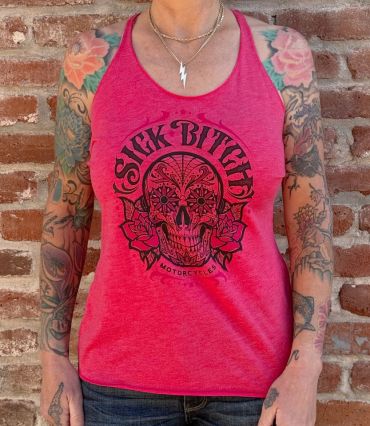 Ladies Pink Sugar Skull Tank