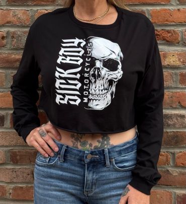 Ladies Faded Skull Crop Long Sleeve