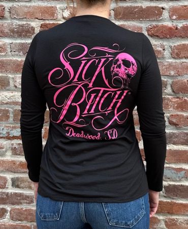 Ladies Pink Skull V-neck Long Sleeve