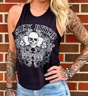 Ladies Sick Bitch scroll crop tank