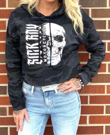 Ladies camo crop hooded sweat