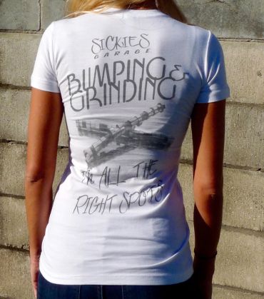 Sickies Garage Women's White "Bumping & Grinding" T-Shirt