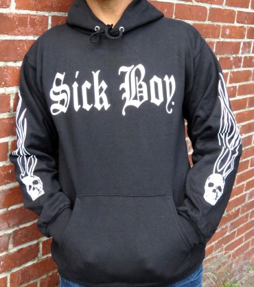 Sickies Garage Men's Black ZIPPERED Hooded Sweatshirt | SICK BOY
