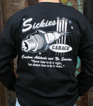 Sickies Garage Black "Custom Attitude and No Service" Men's Long Sleeve Biker T-shirt
