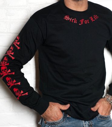 Sick Boy Black and Red "Sick For Life" Men's Long Sleeve Biker T-shirts