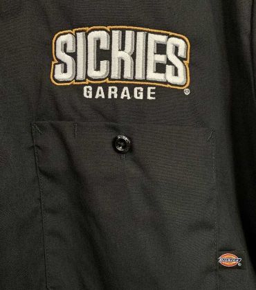Sickies Garage Bustin Nuts Since 2004 “Dickies” Brand Button Up Work Shirt.