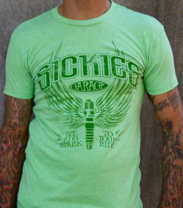 Green Sickies Garage Spark Plug T-shirt
