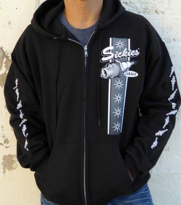 ​Sickies Garage Men's Black ZIPPERED Hooded Sweatshirt