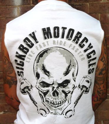 Sick Boy White "Live Fast, Ride Faster" Men's Sleeveless Biker T-shirt