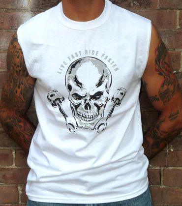 Sick Boy White "Live Fast, Ride Faster" Men's Sleeveless Biker T-shirt
